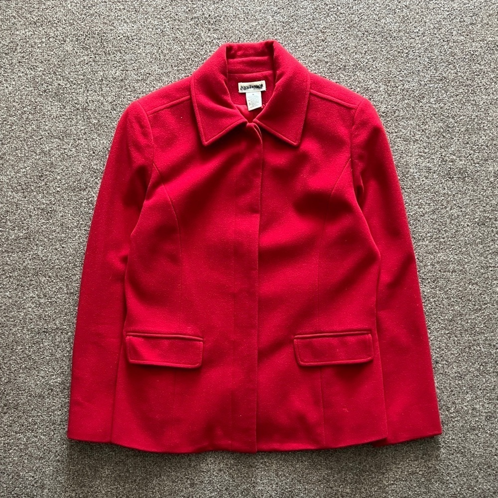 VTG Ann Taylor Red Cashmere Wool Button Up Jacket Blazer Women’s 8‎ Retro Preppy